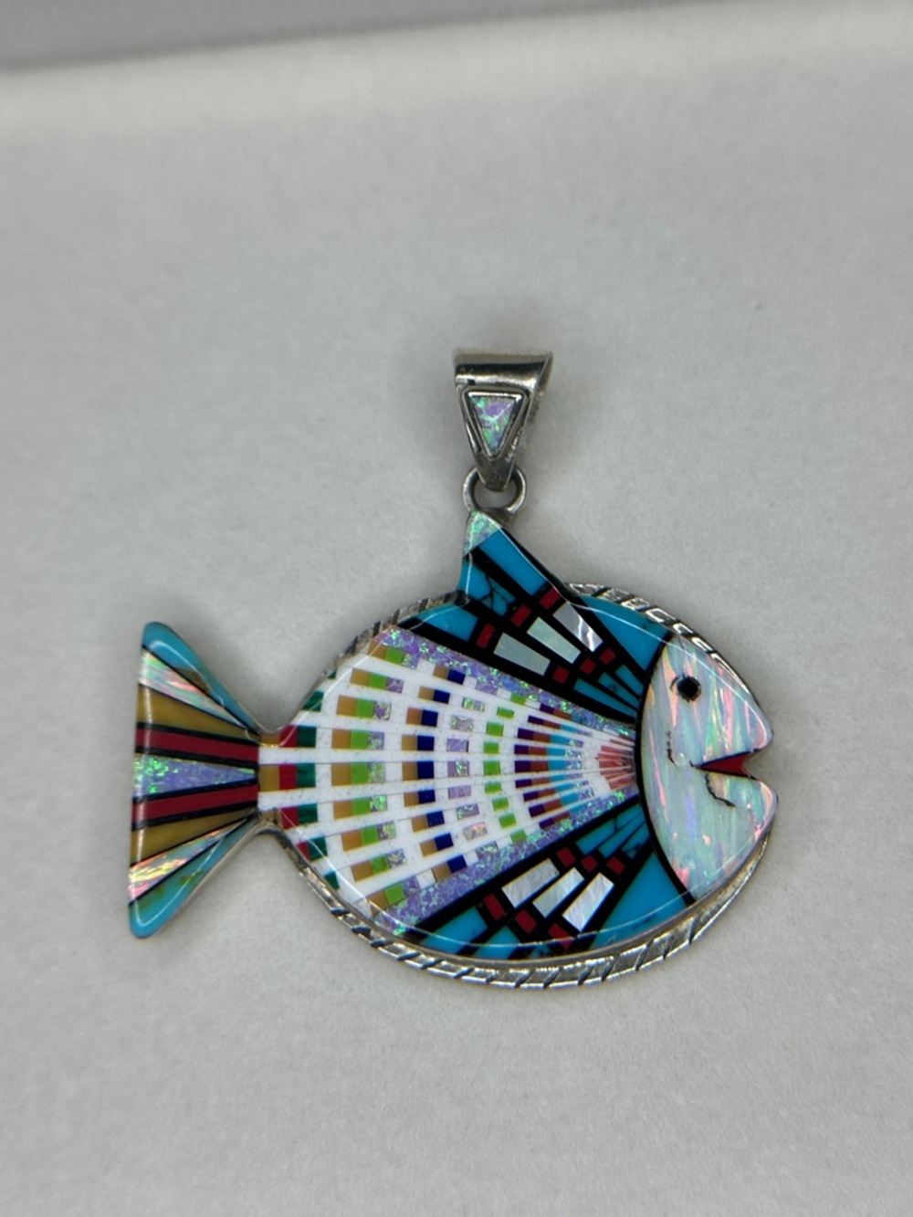 Handmade Turquoise Mosaic Fish Pendant Necklace